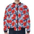 Red Hibiscus Tropical Pattern Print Zip Sleeve Bomber Jacket