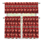 Red Indian Elephant Pattern Print 3 Piece Kitchen Curtains
