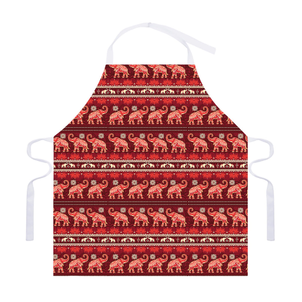 Red Indian Elephant Pattern Print Adjustable Apron