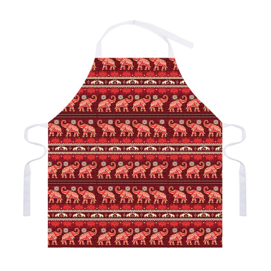 Red Indian Elephant Pattern Print Adjustable Apron