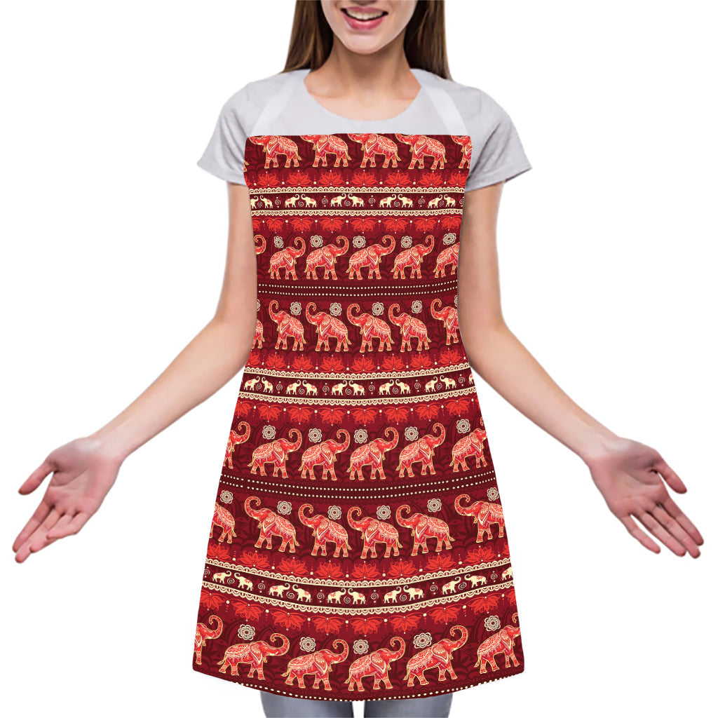 Red Indian Elephant Pattern Print Adjustable Apron