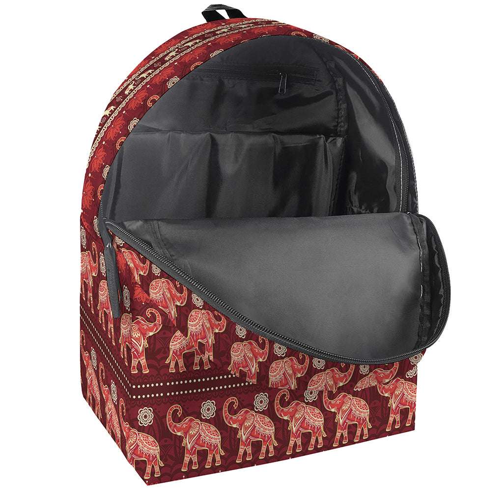 Red Indian Elephant Pattern Print Backpack
