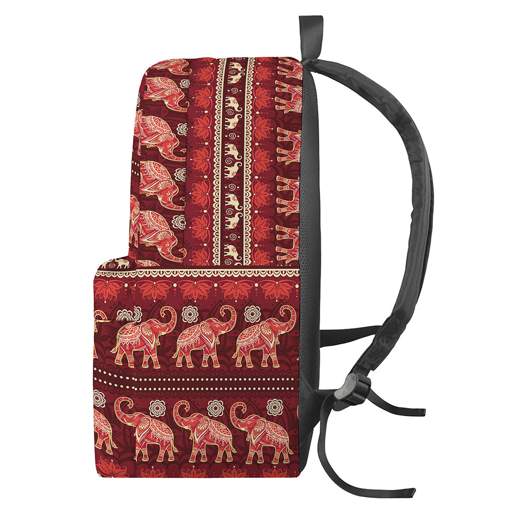 Red Indian Elephant Pattern Print Backpack