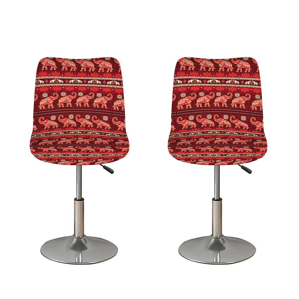 Red Indian Elephant Pattern Print Bar Stool Covers