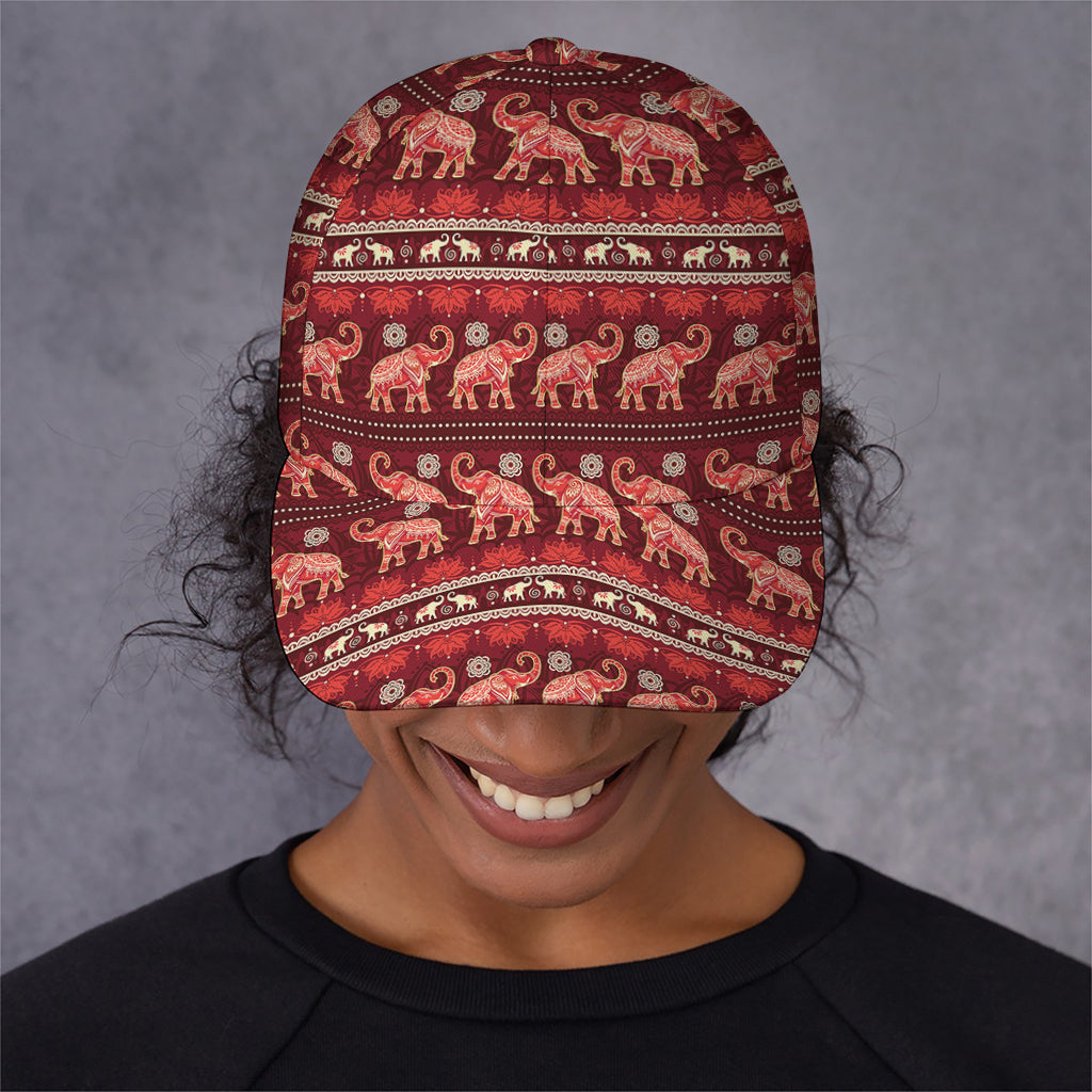Red Indian Elephant Pattern Print Baseball Cap