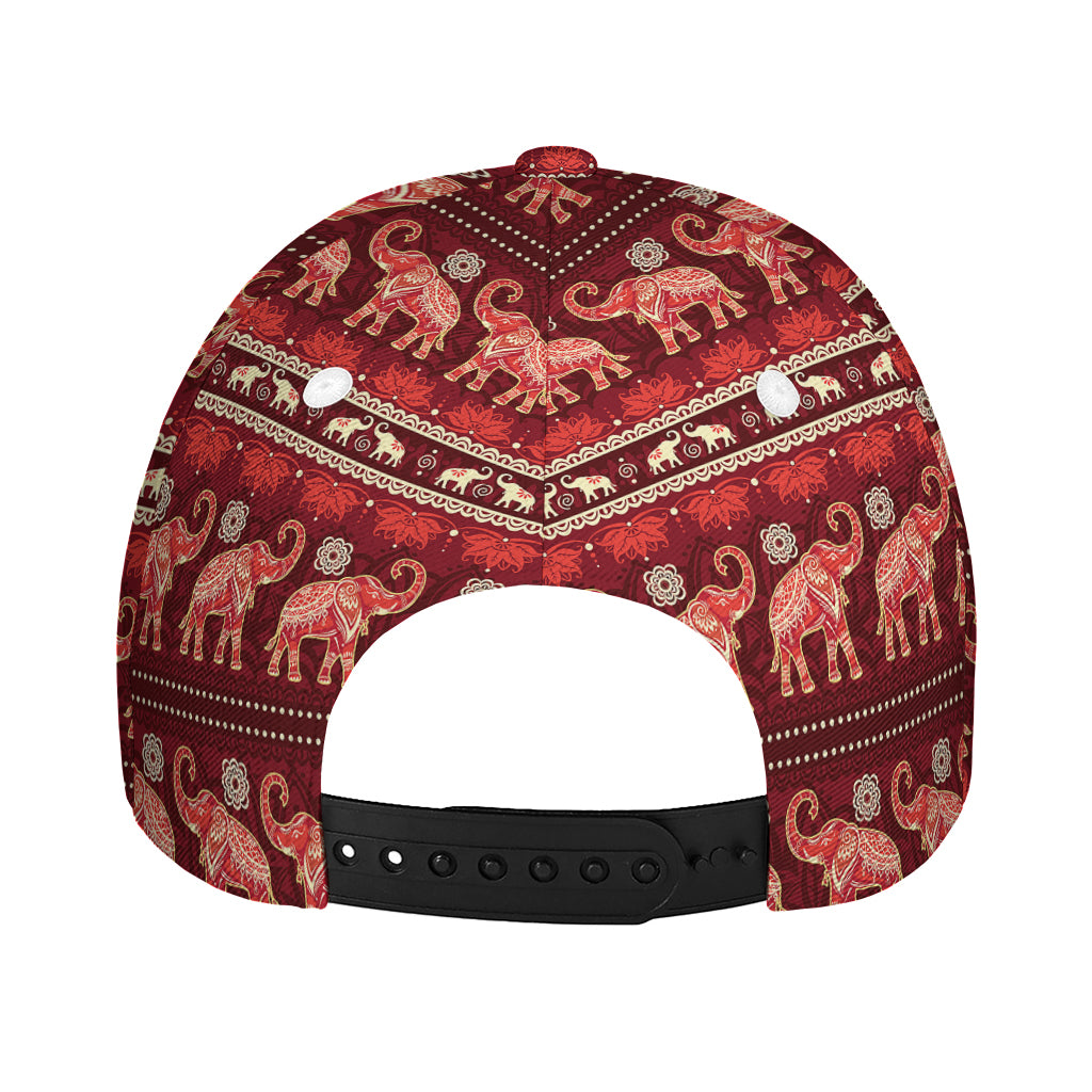 Red Indian Elephant Pattern Print Baseball Cap