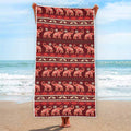 Red Indian Elephant Pattern Print Beach Towel