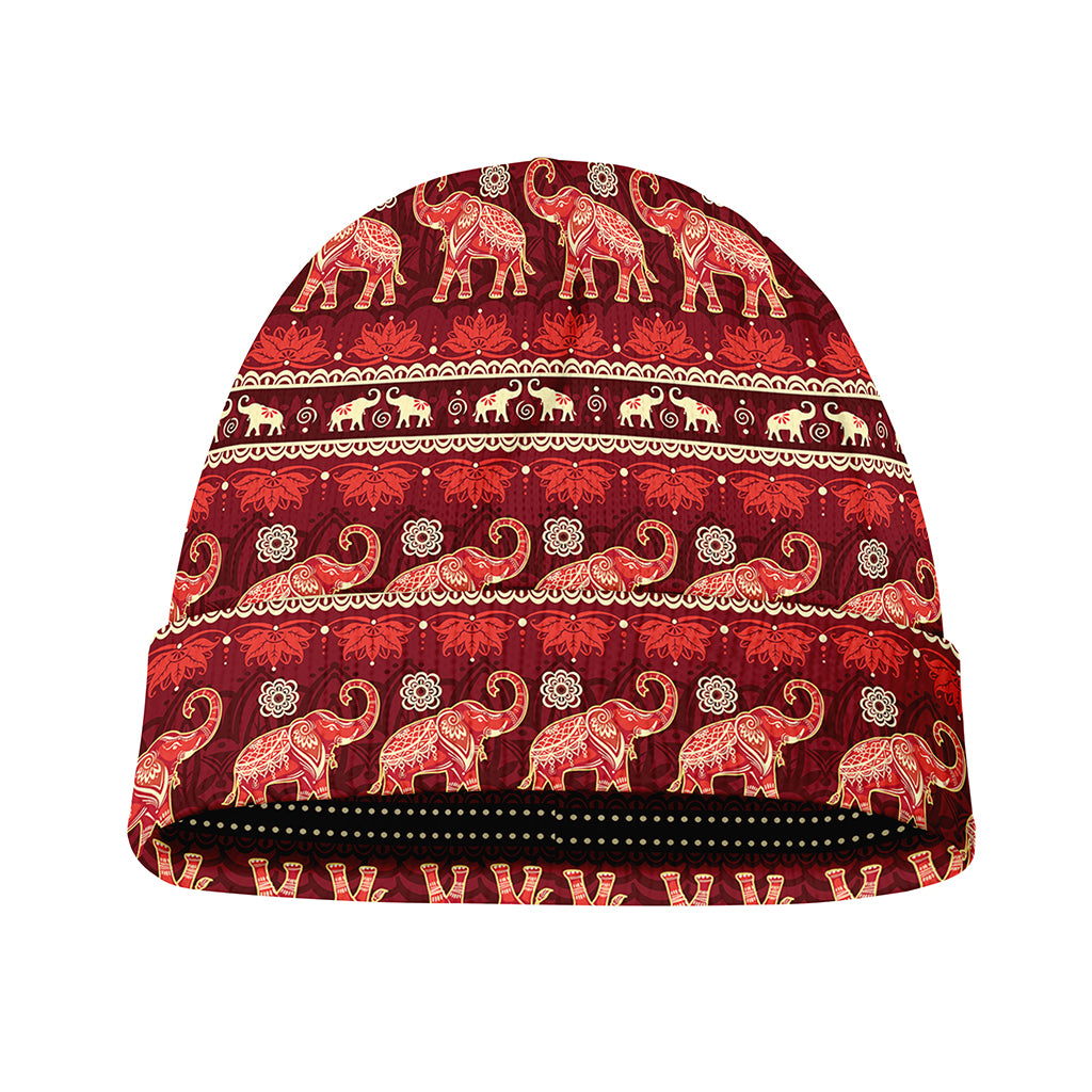 Red Indian Elephant Pattern Print Beanie