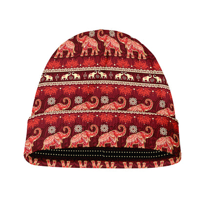 Red Indian Elephant Pattern Print Beanie
