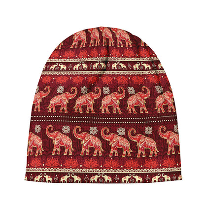 Red Indian Elephant Pattern Print Beanie