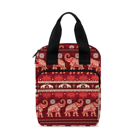 Red Indian Elephant Pattern Print Bible Tote Bag