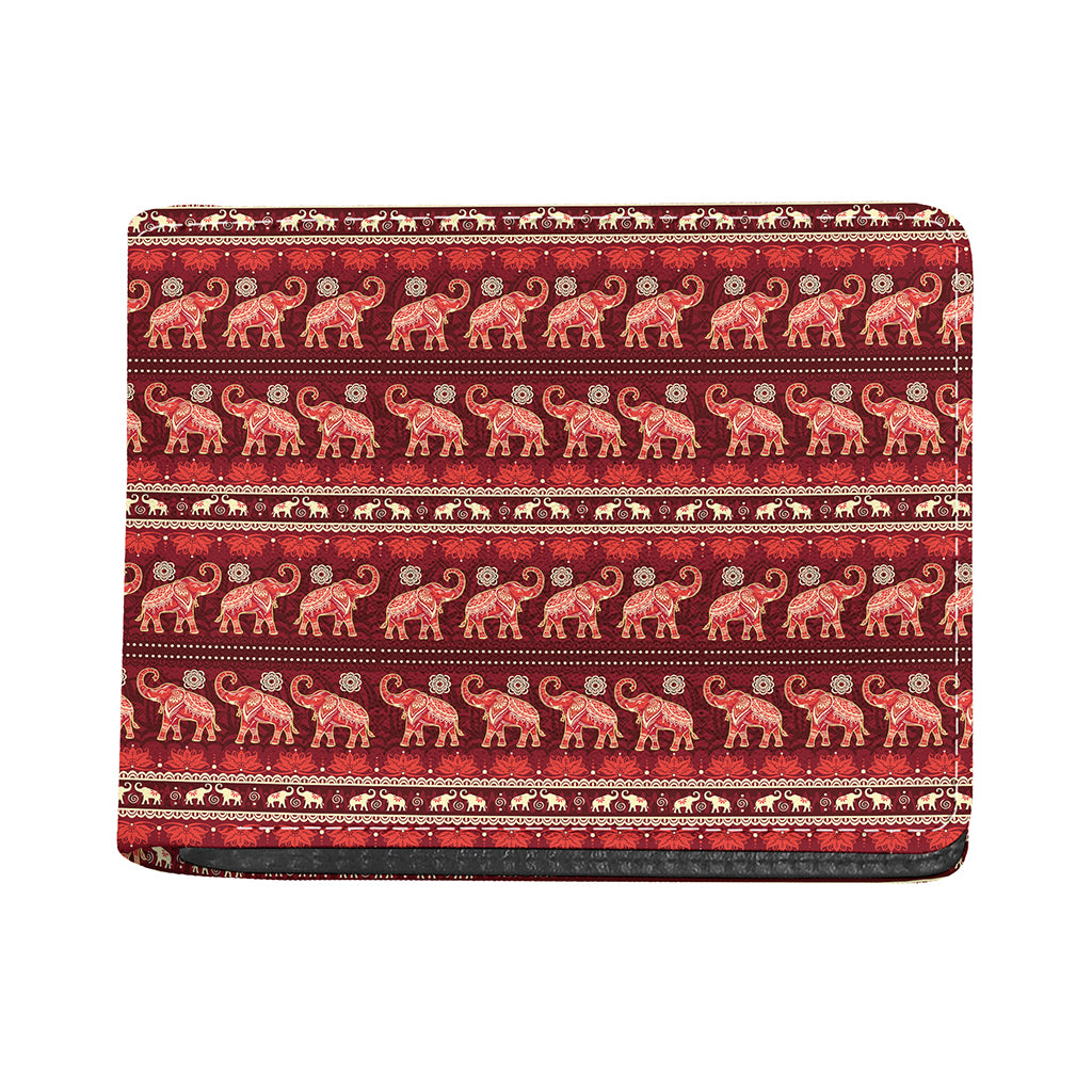 Red Indian Elephant Pattern Print Bifold Wallet