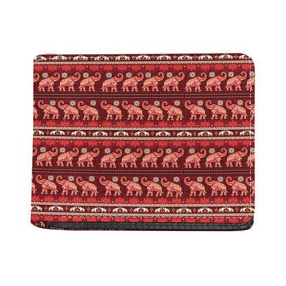 Red Indian Elephant Pattern Print Bifold Wallet