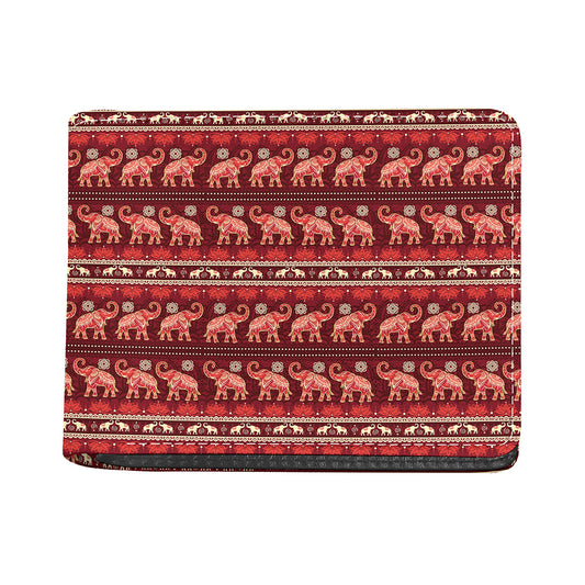 Red Indian Elephant Pattern Print Bifold Wallet