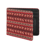 Red Indian Elephant Pattern Print Bifold Wallet