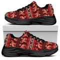 Red Indian Elephant Pattern Print Black Chunky Shoes