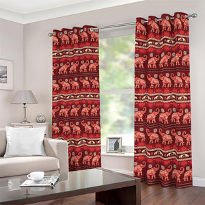 Red Indian Elephant Pattern Print Blackout Grommet Curtains