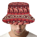 Red Indian Elephant Pattern Print Bucket Hat