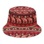 Red Indian Elephant Pattern Print Bucket Hat