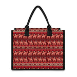 Red Indian Elephant Pattern Print Canvas Tote Bag