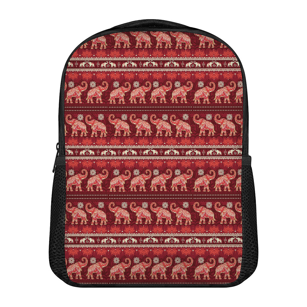 Red Indian Elephant Pattern Print Casual Backpack