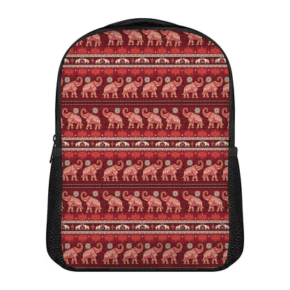 Red Indian Elephant Pattern Print Casual Backpack