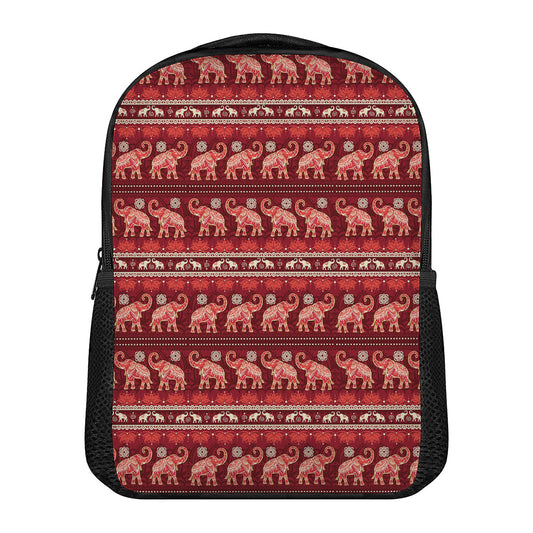Red Indian Elephant Pattern Print Casual Backpack