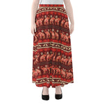 Red Indian Elephant Pattern Print Chiffon Maxi Skirt