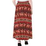 Red Indian Elephant Pattern Print Chiffon Maxi Skirt