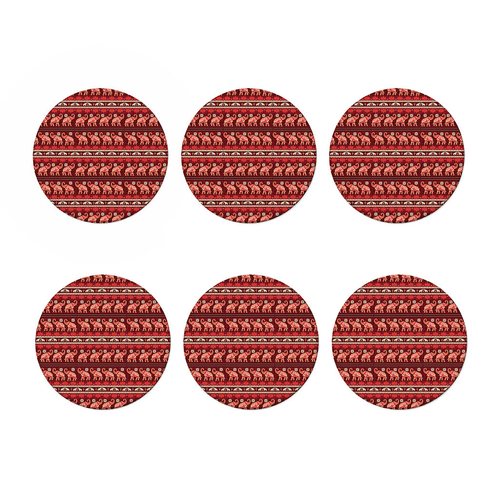 Red Indian Elephant Pattern Print Coaster Set