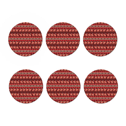 Red Indian Elephant Pattern Print Coaster Set