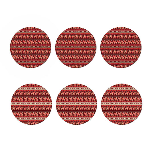 Red Indian Elephant Pattern Print Coaster Set