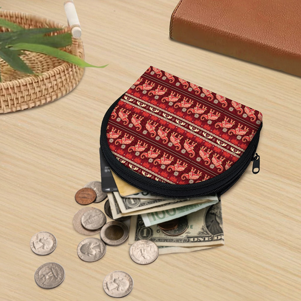 Red Indian Elephant Pattern Print Coin Purse