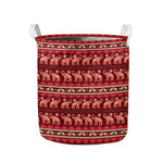 Red Indian Elephant Pattern Print Collapsible Laundry Basket