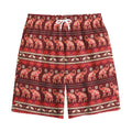 Red Indian Elephant Pattern Print Cotton Shorts