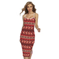 Red Indian Elephant Pattern Print Cross Back Cami Dress