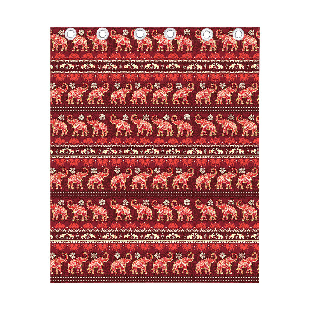 Red Indian Elephant Pattern Print Curtain