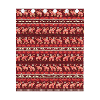 Red Indian Elephant Pattern Print Curtain