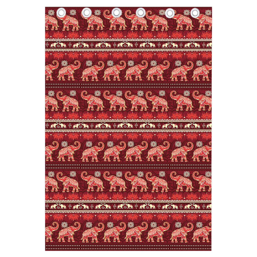Red Indian Elephant Pattern Print Curtain