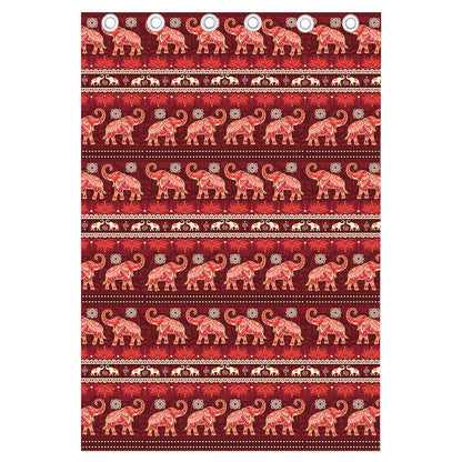 Red Indian Elephant Pattern Print Curtain