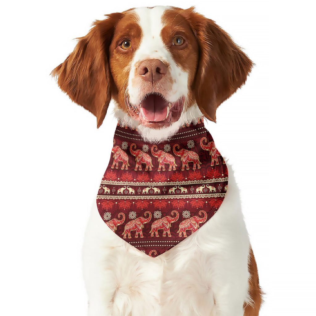 Red Indian Elephant Pattern Print Dog Bandana
