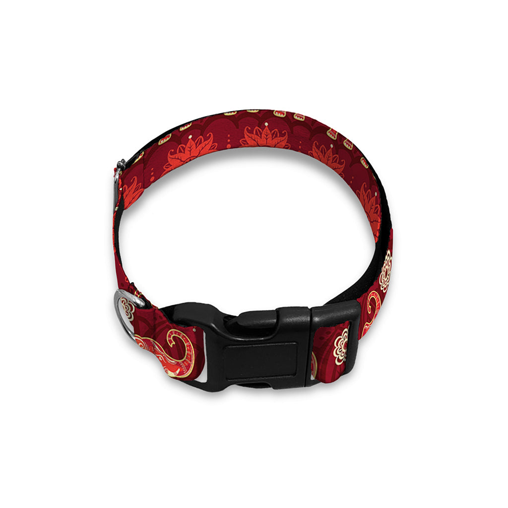 Red Indian Elephant Pattern Print Dog Collar