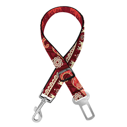 Red Indian Elephant Pattern Print Dog Seat Belt