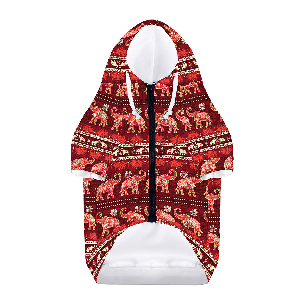 Red Indian Elephant Pattern Print Dog Zip Up Hoodie