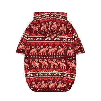 Red Indian Elephant Pattern Print Dog Zip Up Hoodie