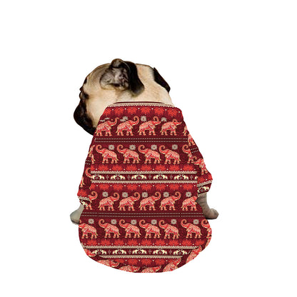 Red Indian Elephant Pattern Print Dog Zip Up Jacket