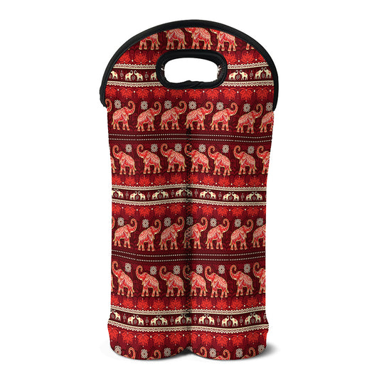 Red Indian Elephant Pattern Print Double Neoprene Wine Tote