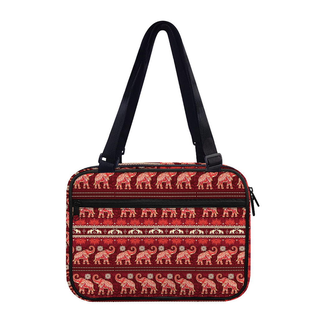 Red Indian Elephant Pattern Print Double Strap Bible Bag