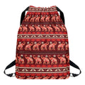 Red Indian Elephant Pattern Print Drawstring Backpack