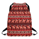 Red Indian Elephant Pattern Print Drawstring Backpack